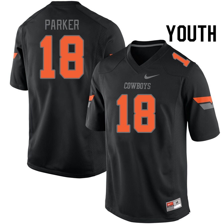 Youth #18 Gavynn Parker Oklahoma State Cowboys College Football Jerseys Stitched-Black - Click Image to Close